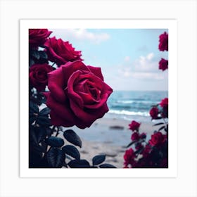 Red Roses On The Beach 3 Art Print