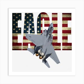 Us Airforce F15 Eagle Fighter Plane Us Flag Art Print