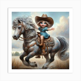 Little Cowgirl Riding A Horse 1 Art Print