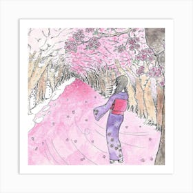 Cherry Blossom Flurry Square Art Print