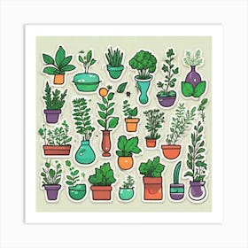 Doodles Of Potted Plants Art Print