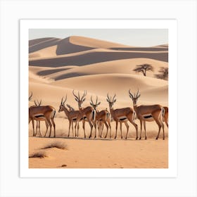 Herd Of Gazelles In The Sahara Art Print