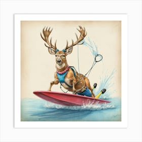 Deer On Surfboard 6 Art Print