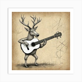 Deer Playing Guitar 2 Art Print