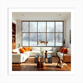 Living Room With Deer 3 Art Print