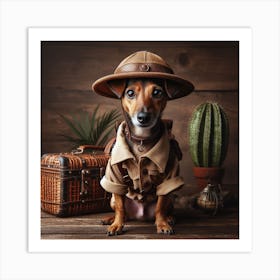 Terrier dressed as a jungle explorer 3 Art Print