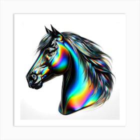 Glossy Effect Horse Head Illustration With Rainbow Colors 1 Art Print