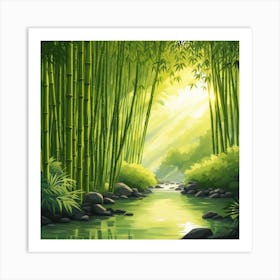 A Stream In A Bamboo Forest At Sun Rise Square Composition 412 Art Print