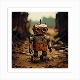 Firefly Abandoned, Toy Robot, Rusty, Post Apocalyptic, Dusty, Wasteland, Heavily Rusted, Cracked Pai Art Print