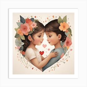 Two Little Girls In Love Art Print