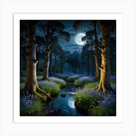 Bluebell Forest At Night 1 Art Print