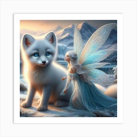 Fairy and a baby fox Art Print