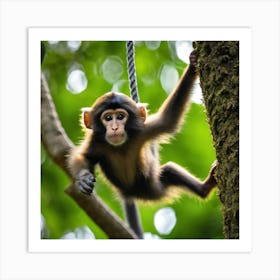 Monkey Hanging From Tree Art Print