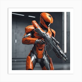 A Futuristic Warrior Stands Tall, His Gleaming Suit And Orange Visor Commanding Attention 13 Art Print