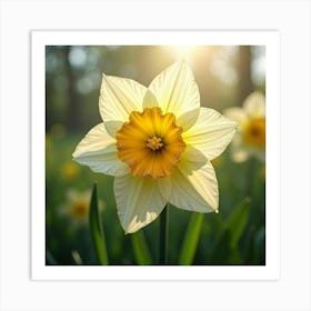 A Radiant Daffodil With Petals Of Sparkling Crystal In A Dreamlike Meadow Art Print