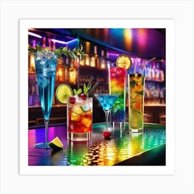 Colorful Drinks At A Bar Art Print