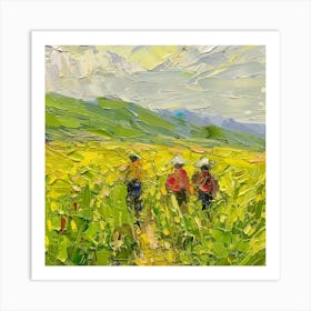 Two People Walking In A Field Art Print