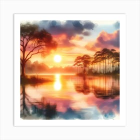 Watercolor Of Sunset Art Print