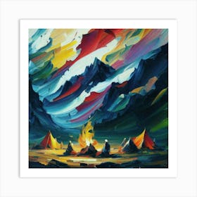 People camping in the middle of the mountains oil painting abstract painting art 16 Art Print