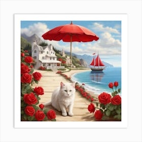 Cat On The Beach 1 Art Print