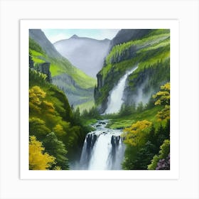 Waterfall In The Mountains 1 Art Print