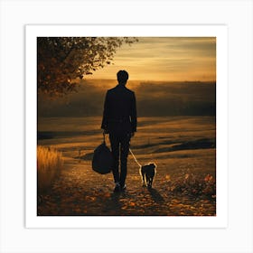 Man Walking His Dog Art Print