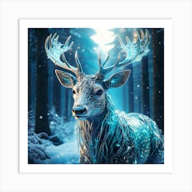 Firefly Whimsical Robotic Deer With Teal And Iridescent Details In A Frosty, Enchanted Forest 75419 (2) Art Print