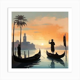 Boho art Silhouette of Gondola and Gondolier 5 Art Print