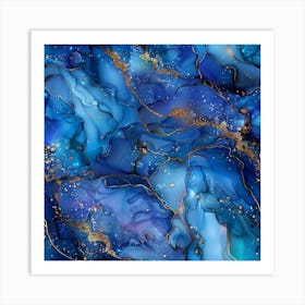 Abstract Blue And Gold Abstract Painting 3 Art Print