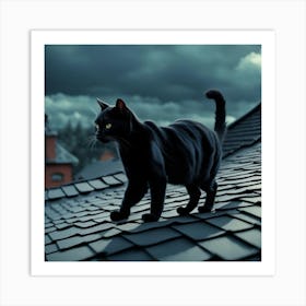 Black Cat On Roof Art Print