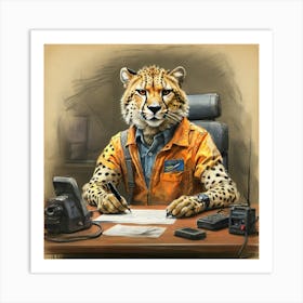 Cheetah At Desk Art Print