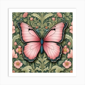 Pink Butterfly william morris inspired art Art Print