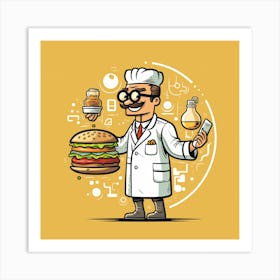 Cartoon Scientist With Burger Art Print