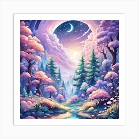 A Fantasy Forest With Twinkling Stars In Pastel Tone Square Composition 150 Art Print