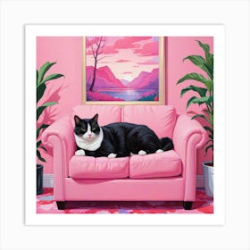 Cat On Couch Art Print