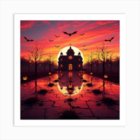 Halloween Church At Sunset Art Print