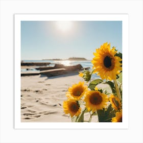 Sunflowers On The Beach 1 Art Print