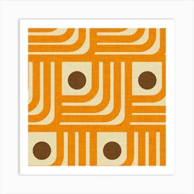 70s Curve Lines Orange Brown Art Print