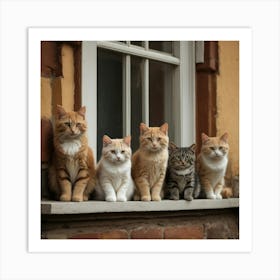 Group Of Cats On A Window Sill Art Print