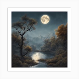 Full Moon Over The River 1 Art Print
