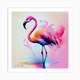Color Water Painting Of A Beautifully Designed Flamingo Art Print