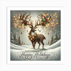 Happy Holidays Deer 1 Art Print