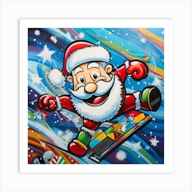 Santa Claus Snowboarding Art Print