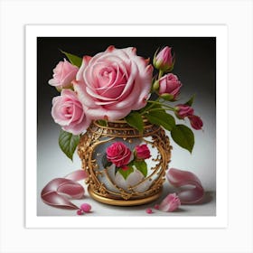 Roses in Antique fuchsia jar 8 Art Print