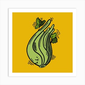 Celery On A Yellow Background Poster