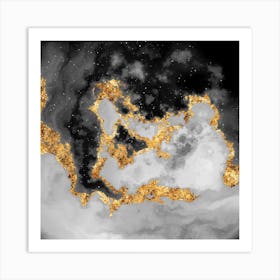 100 Nebulas in Space with Stars Abstract in Black and Gold n.012 Art Print