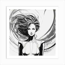 Negative Space Comic Art, Fierce Heroine, Silhouette, Black And White Backdrop, Clean Lines, Minima (6) Art Print