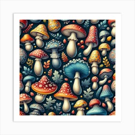 Seamless Pattern With Mushrooms Art Print