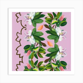 Magnolias With Edge Square Art Print