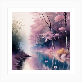 Pink Butterflies In The Water Art Print